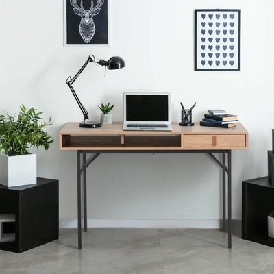 Customized Compact Computer Desk Metal Veneer Wood Desk With Drawers