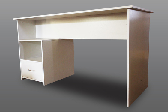 Custom White Office Computer Desk Engineered Wood Study Table With Side Drawer