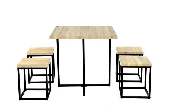 Wood And Steel Rectangular Dinning Table And Chair Set 4 Seater Furniture
