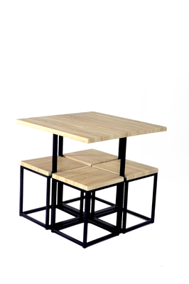 Wood And Steel Rectangular Dinning Table And Chair Set 4 Seater Furniture