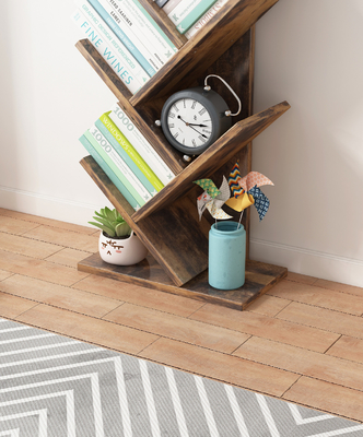 Wood Panel Tree Shape Book Rack Shelf Living Room Funiture
