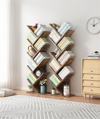 SGS Floor Wooden Tree Shelf Bookcase Corner Black Tree Bookshelf