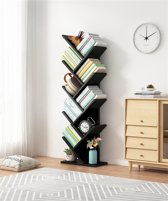 SGS Floor Wooden Tree Shelf Bookcase Corner Black Tree Bookshelf