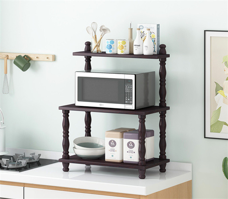 Kitchen Baker Double Layer Microwave Oven Rack Stand Wood Frame