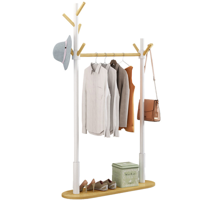 Bedroom Bamboo Frame Coat Rack Hanger Stand With Laundry Basket
