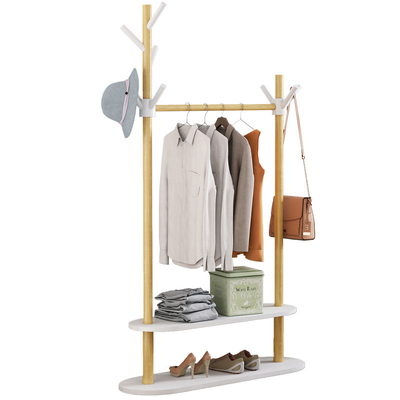 Custom Pinewood Clothing Coat Rack Hanger Stand With Shoe Rack