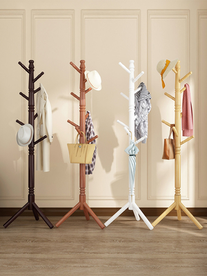 Sturdy Triangle Tree Wood Coat Rack Hanger Stand for Entryway