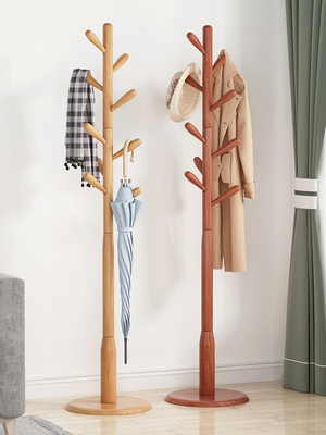 ODM Garment Hat Coat Tree Stand Hanger Rack Pine Wood With 8 Hooks