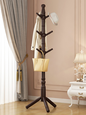 Customized Coat Rack Hanger Stand Pine Wooden Coat Tree For Bedroom