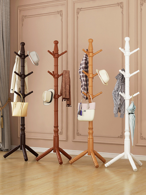 Customized Coat Rack Hanger Stand Pine Wooden Coat Tree For Bedroom
