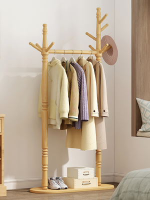 78cm Solid Wood Free Standing Coat Rack Hanger Stand Double Pole