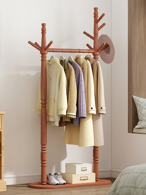 78cm Solid Wood Free Standing Coat Rack Hanger Stand Double Pole