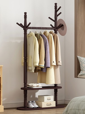 2 Tier Heavy Duty Modern Dress Hanger Stand Pine Wood Freestanding Clothes Rack