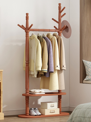 2 Tier Heavy Duty Modern Dress Hanger Stand Pine Wood Freestanding Clothes Rack