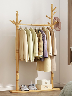 ODM Floor Cloth Coat Rack Stand Hanger Bedroom In Polished Wood 98cm Width