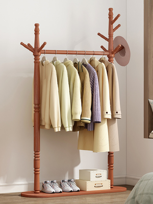 ODM Floor Cloth Coat Rack Stand Hanger Bedroom In Polished Wood 98cm Width