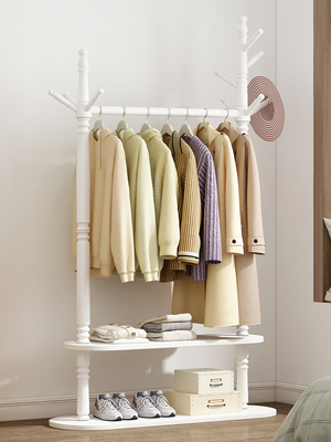 OEM Indoor Double Layer Simple Coat Rack Hanger Stand Floor Standing Solid Wood