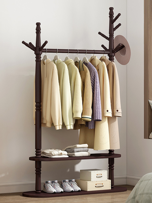 OEM Indoor Double Layer Simple Coat Rack Hanger Stand Floor Standing Solid Wood