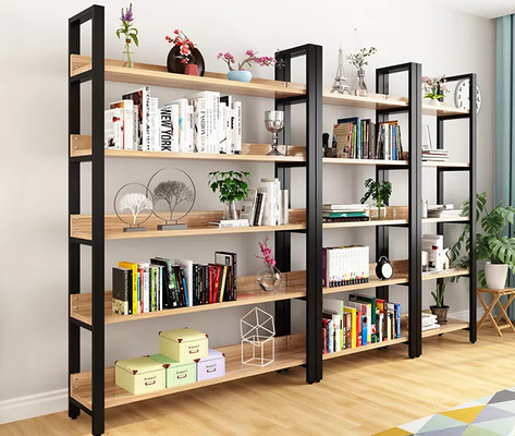 Adjustable Industrial Metal And Wood Book Shelves Display Racks For Library
