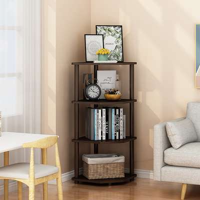Multipurpose 4 Tier Modern Wooden Corner Bookshelf Display Stand For Livingroom