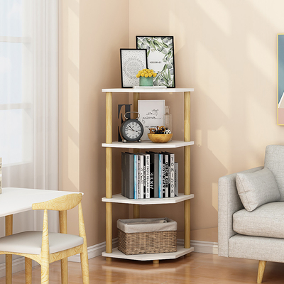 Multipurpose 4 Tier Modern Wooden Corner Bookshelf Display Stand For Livingroom