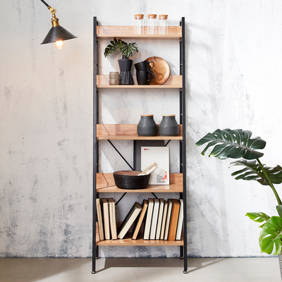 Modern Furniture Ladder Metal And Wood Book Shelves Display 5 Tiers