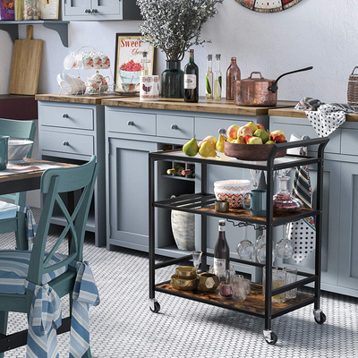 Textured Wooden Rotating Modern Kitchen Cart Trolley ODM Industrial Style