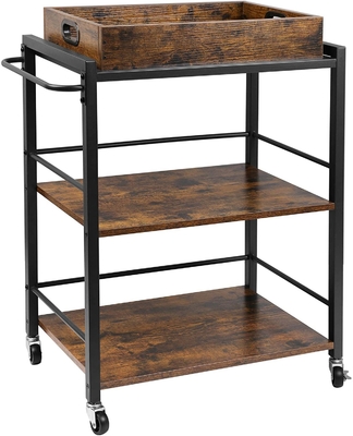 Food Serving Oak Wood Catering Modern Kitchen Cart Trolley 3 Tier Rustic Brown