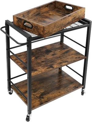 Food Serving Oak Wood Catering Modern Kitchen Cart Trolley 3 Tier Rustic Brown