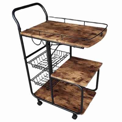 Metal Frame MDF Wood Modern Kitchen Cart Rolling Serving Cart 3 Tier