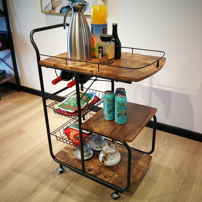 Metal Frame MDF Wood Modern Kitchen Cart Rolling Serving Cart 3 Tier