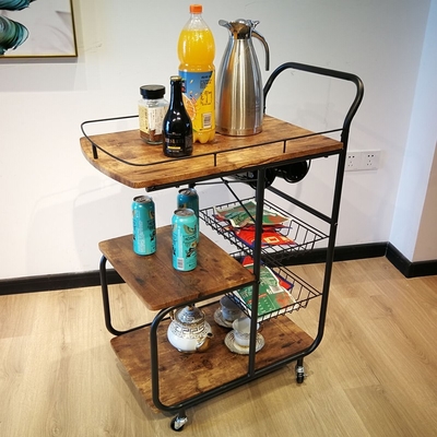 Metal Frame MDF Wood Modern Kitchen Cart Rolling Serving Cart 3 Tier