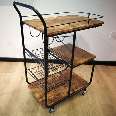Metal Frame MDF Wood Modern Kitchen Cart Rolling Serving Cart 3 Tier