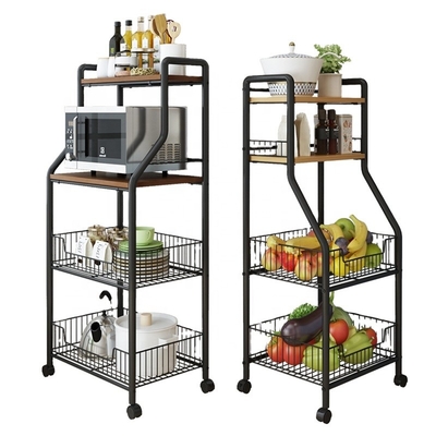 BSCI Wooden 4 Tier Modern Kitchen Cart Storage Trolley Kitchen on Wheels