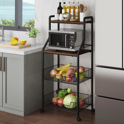 BSCI Wooden 4 Tier Modern Kitchen Cart Storage Trolley Kitchen on Wheels