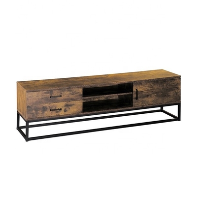 Retro Oak Wood 65 Inch Media TV Console Cabinet Metal Frame