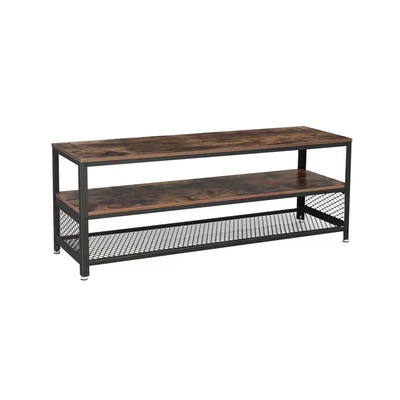3Tier Steel MDF Dark Wood TV Stand Cabinet 82 Inch With Shelf Storage