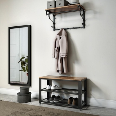 Metal Frame Entryway Bamboo 2 Tier Wooden Shoe Rack Bench With Seat
