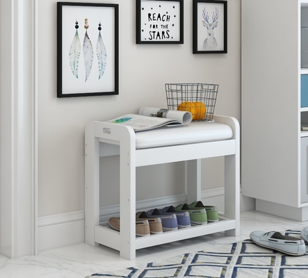 OEM Entryway Wood Small Shoe Bench With Cushion 2 Tier