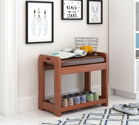 OEM Entryway Wood Small Shoe Bench With Cushion 2 Tier