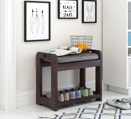OEM Entryway Wood Small Shoe Bench With Cushion 2 Tier