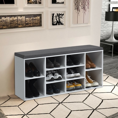2 Tier Wooden Cubby Hallway Shoe Storage Bench With Cushion 10 Slot