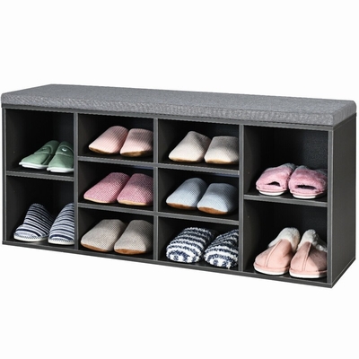 2 Tier Wooden Cubby Hallway Shoe Storage Bench With Cushion 10 Slot