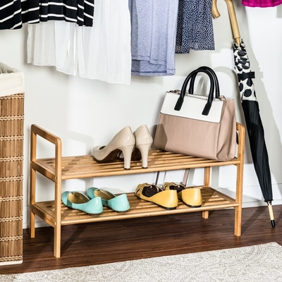 Entryway Stackable Bamboo Shoe Rack Furniture Unit 2 Tier In Natural Color