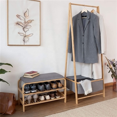 Eco Friendly Bamboo Shoe Rack Furniture Entryway Shoe Storage Bench With Cushion