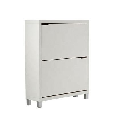 Customized Contemporary White Wooden Flip Down closed Shoe Rack Furniture 2 Tier For hallway