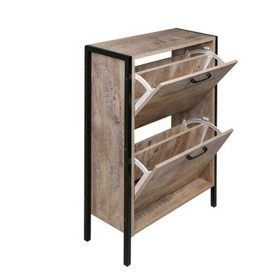 Industrial Metal wood Narrow Shoe Cabinet Entryway Shoe Rack For Home 2 Tiers