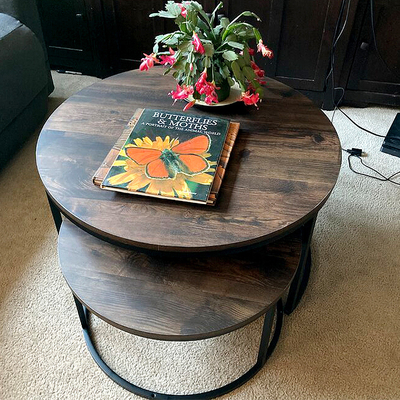 OEM Living Room Wood And Metal Nesting Tables Nesting Round Side Tables