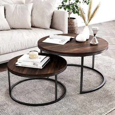 OEM Living Room Wood And Metal Nesting Tables Nesting Round Side Tables