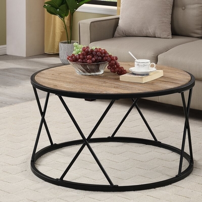 Contemperary Round Nested Wood And Metal Coffee Table For Home Office Center